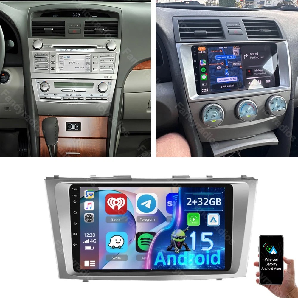 For Toyota Camry 2007-2011 Car Stereo Radio Android 15 Apple CarPlay GPS+Camera