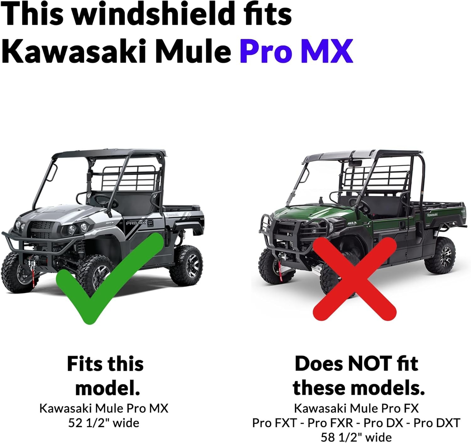 Scratch Resistant Full Windshield Window for Kawasaki Mule PRO-MX (2019-2026)