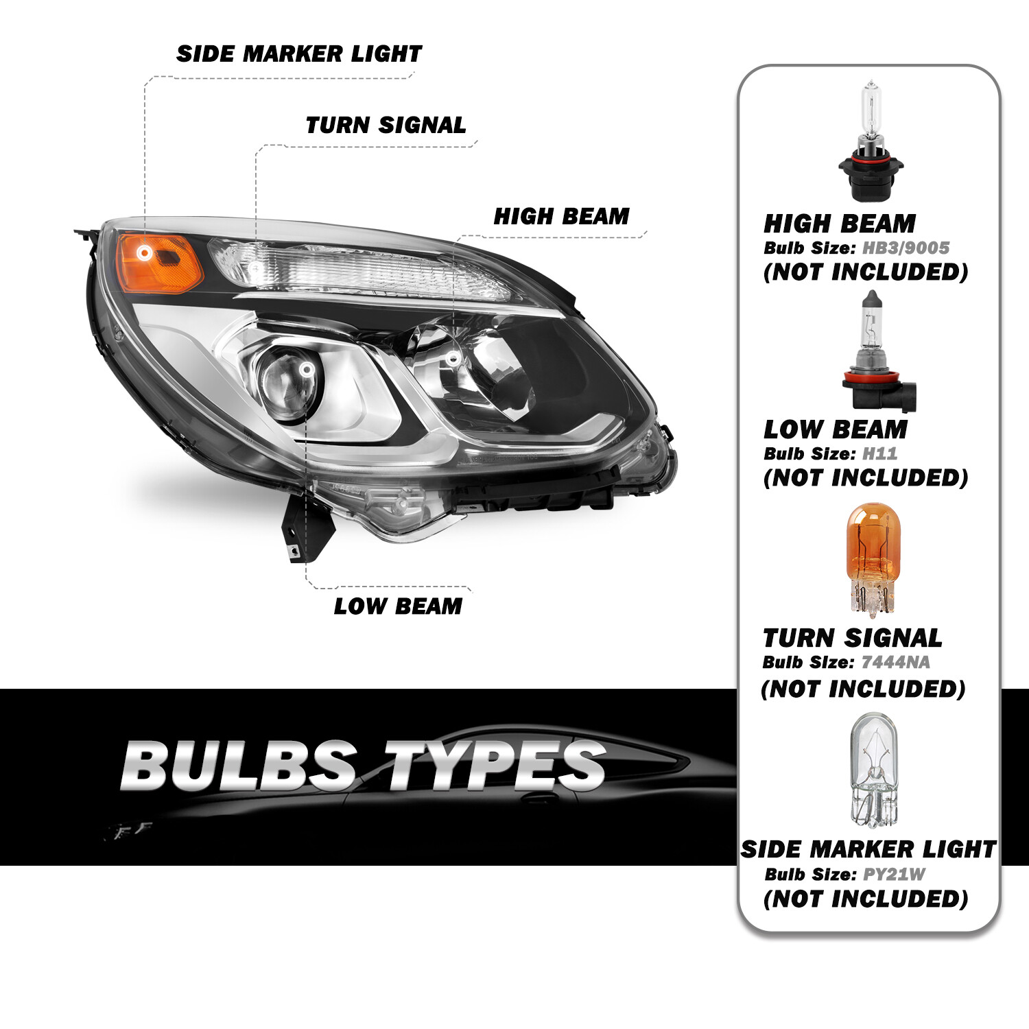 For 2016-2017 Chevy Equinox Halogen Chrome Headlight 16 17 Headlamp Assembly