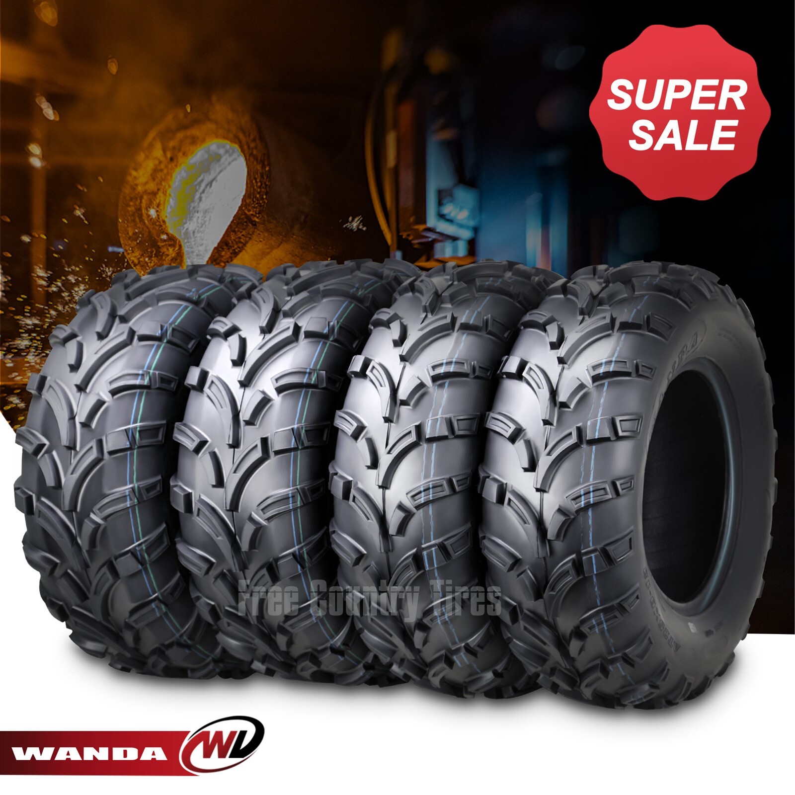 Set of 4 WANDA ATV Tires 25×8-12 25x8x12 Front & 25×10-12 25x10x12 Rear 6PR Mud