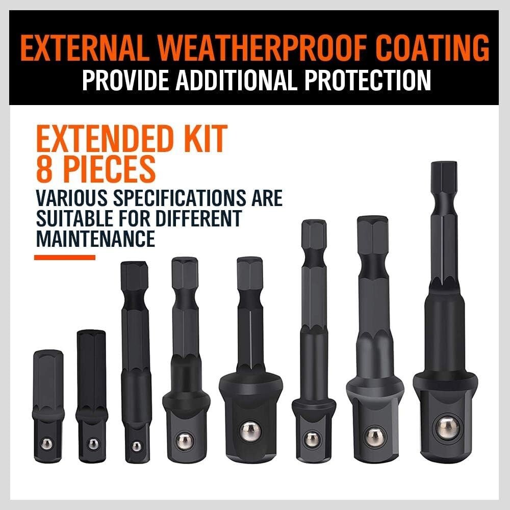 Durable 8-Piece Chrome Vanadium Socket Adapter Set – Hex Shank, Non-Slip Design