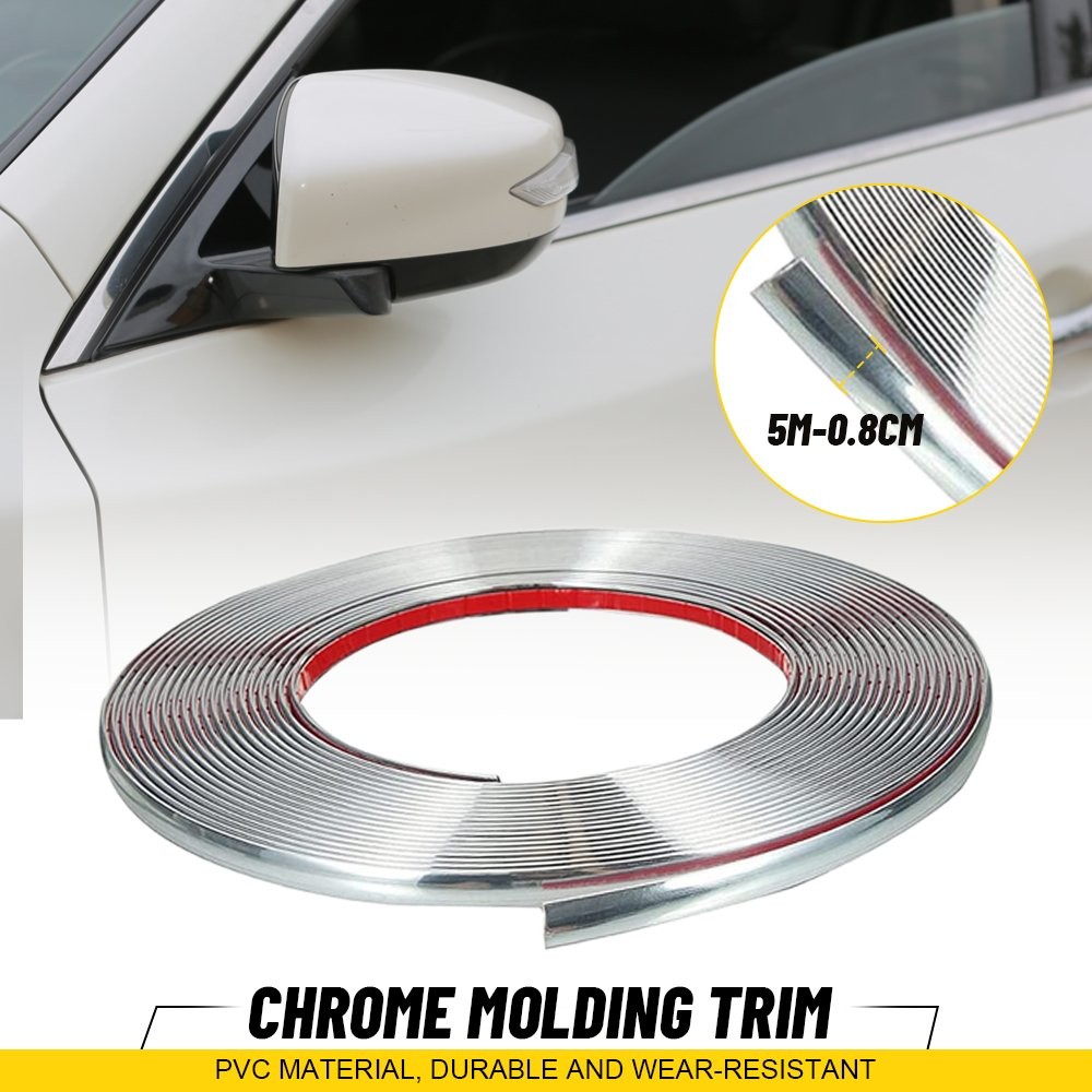 0.8cm*16ft Silver Chrome Moulding Trim Decorative Strip Car Window Door Bumper J