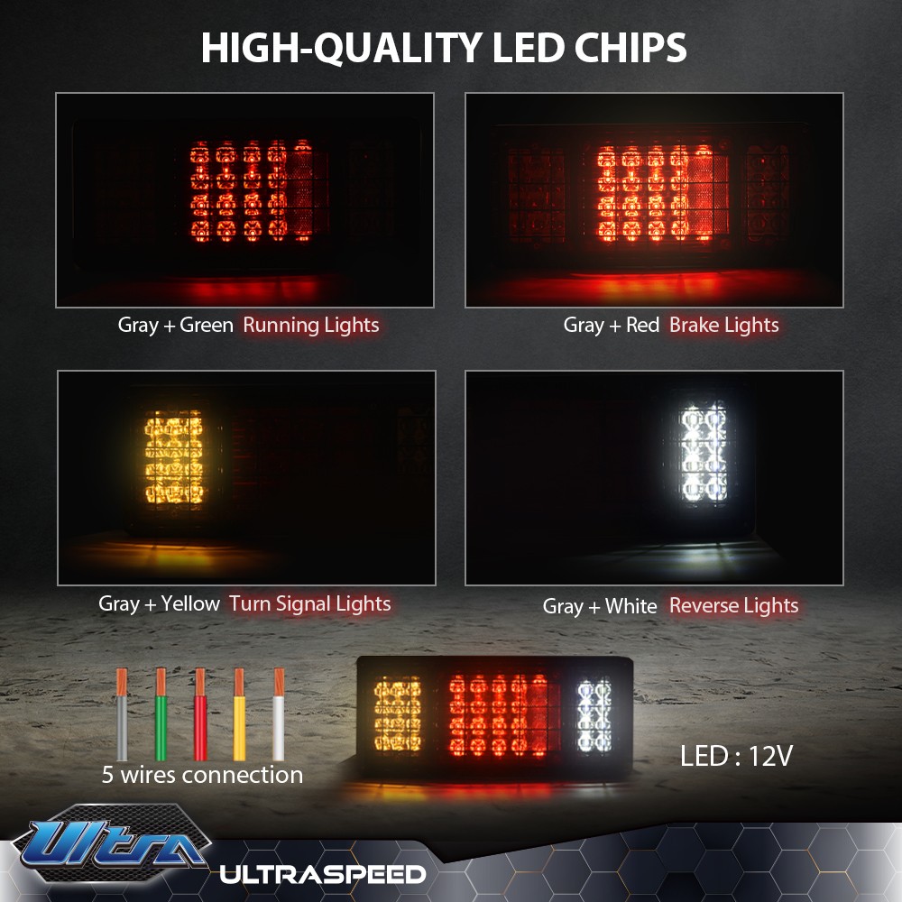 Pair Trailer Tail Light Kit 40 LED Running Brake Turn Signals Reverse lights