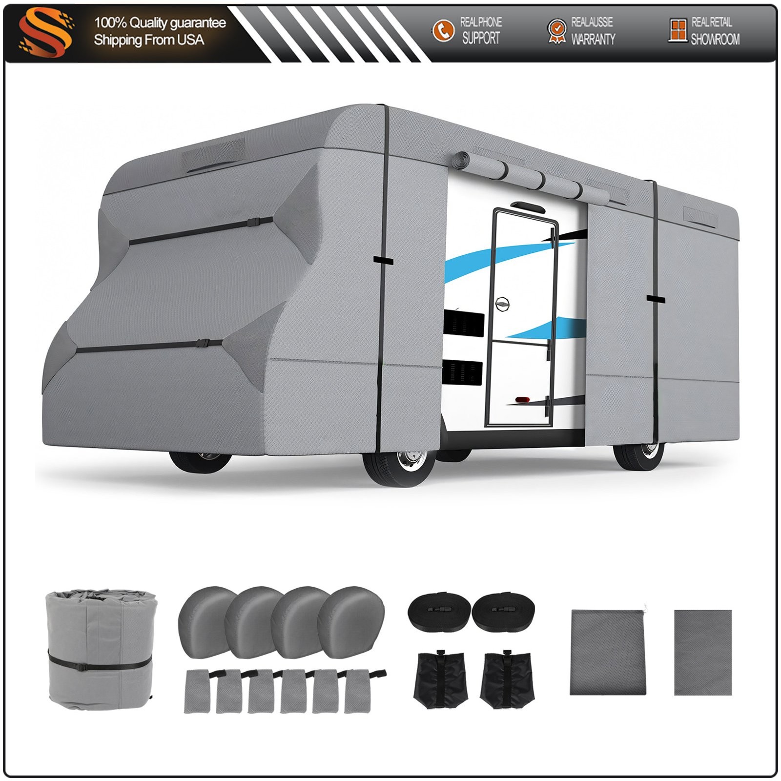 26-29FT nonwoven fabric RV Cover Class C Upgraded 7 Layers Anti-UV Top Panel
