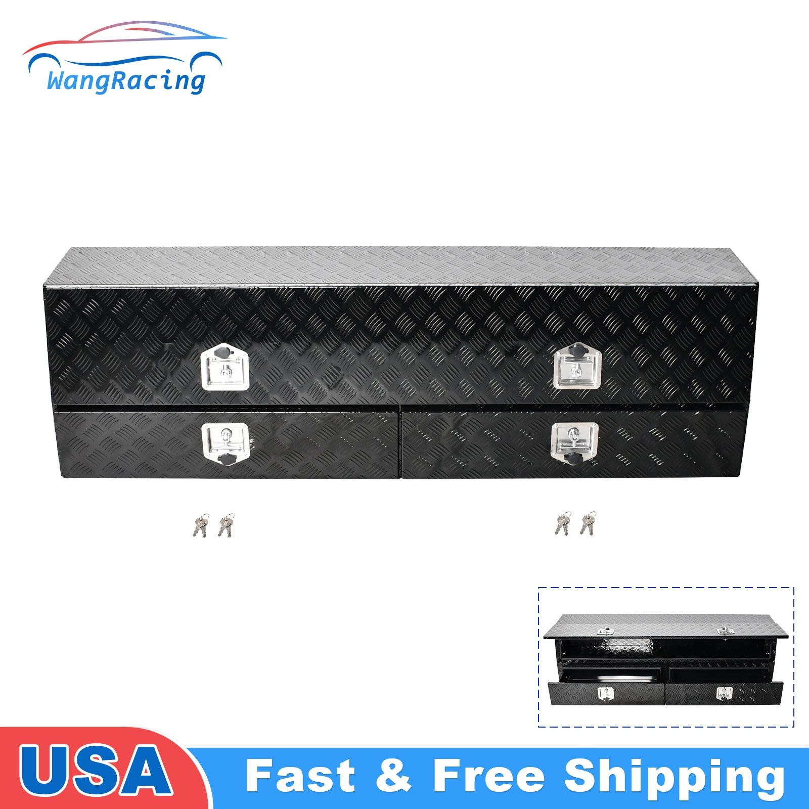 72″ X 21″ X 13.5″ Aluminum Truck Bed Tool Box Trailer Storage w/ Lock Drawers