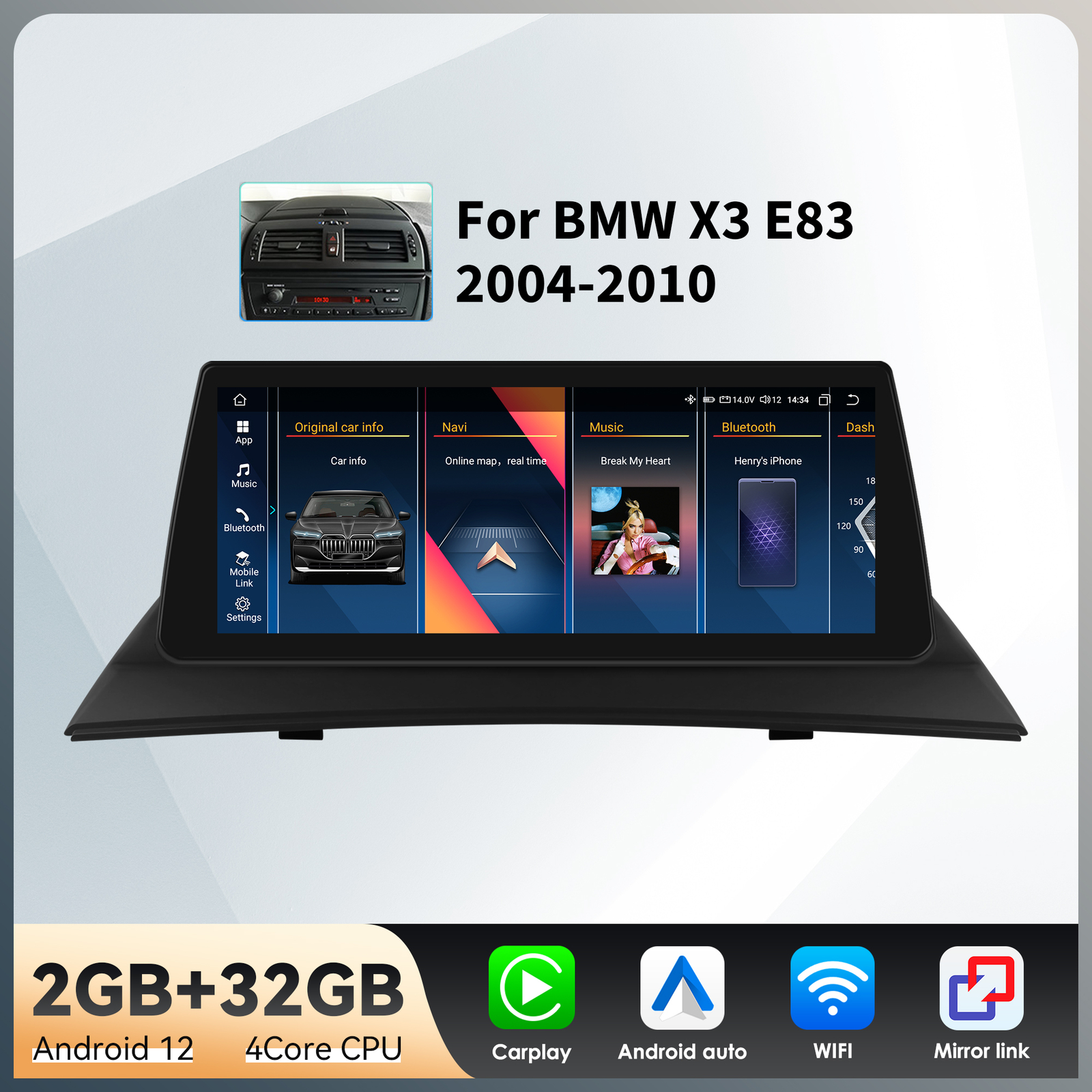 10.25″ CarPlay For BMW X3 E83 2004-10 idrive Android 14 Car Stereo Radio GPS 32G