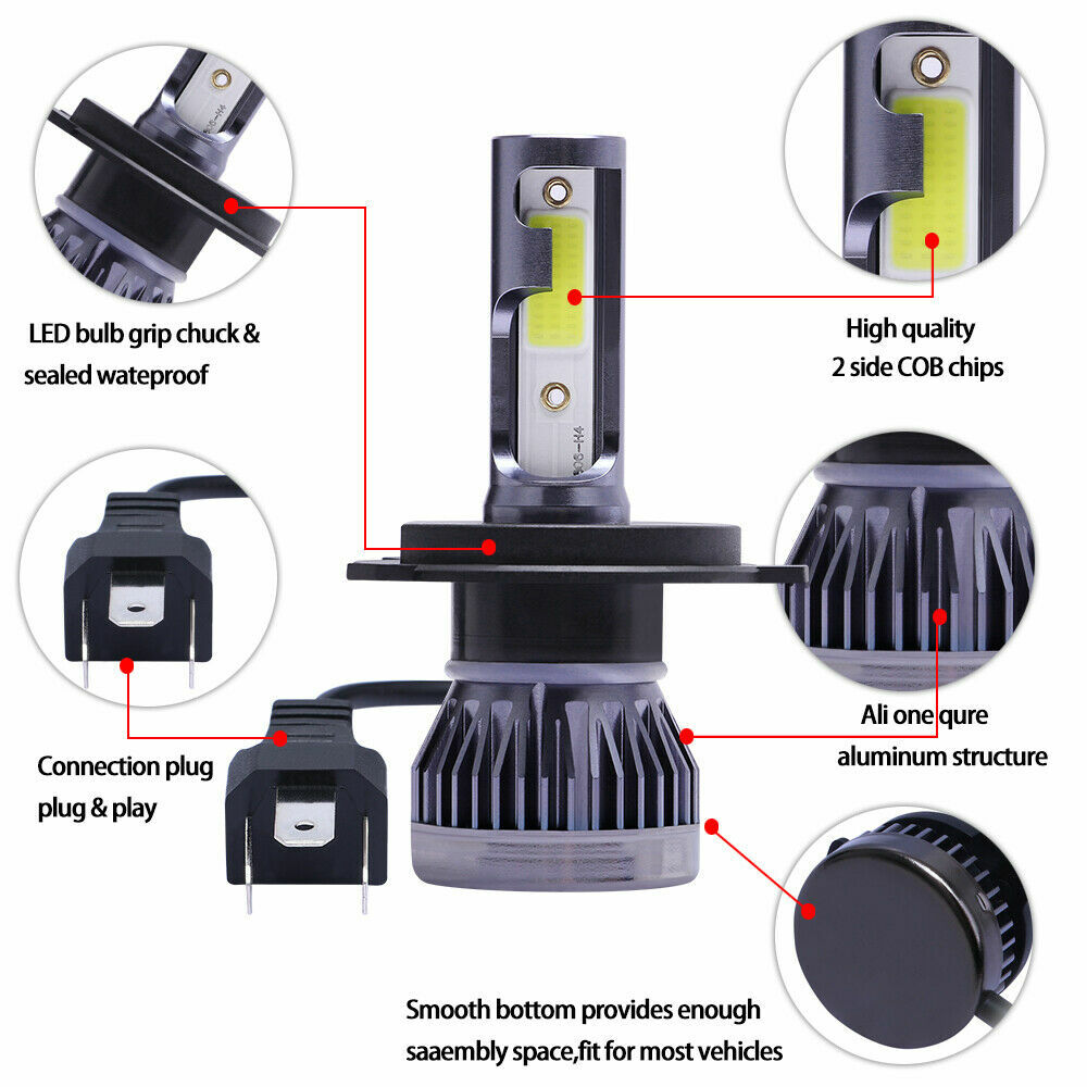 Ridroid H4 9003 Mini LED Headlight Bulb Kit 6000K High Low Dual Beam 120W White