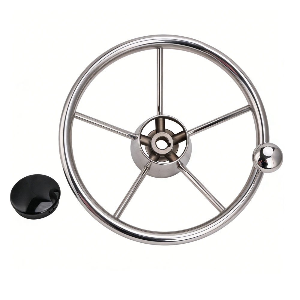 11 inch Boat Steering Wheel 5 Spoke Stainless Steel Destroyer Style Marine Knob