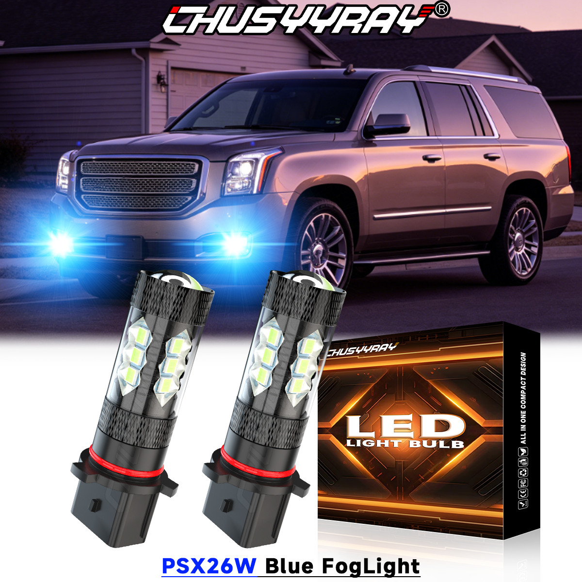 For GMC Yukon 2015-2019 Yukon XL 2x 12278 PSX26W LED Fog Light Bulbs 8000K Blue