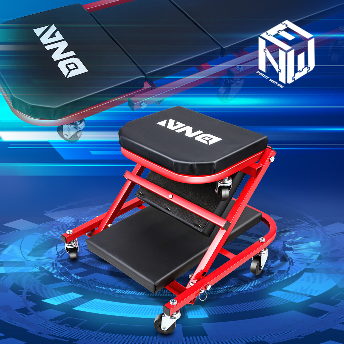 DNA Motoring 36″ 2 in 1 Auto Mechanic Rolling Folding Car Creeper Seat Stool Red
