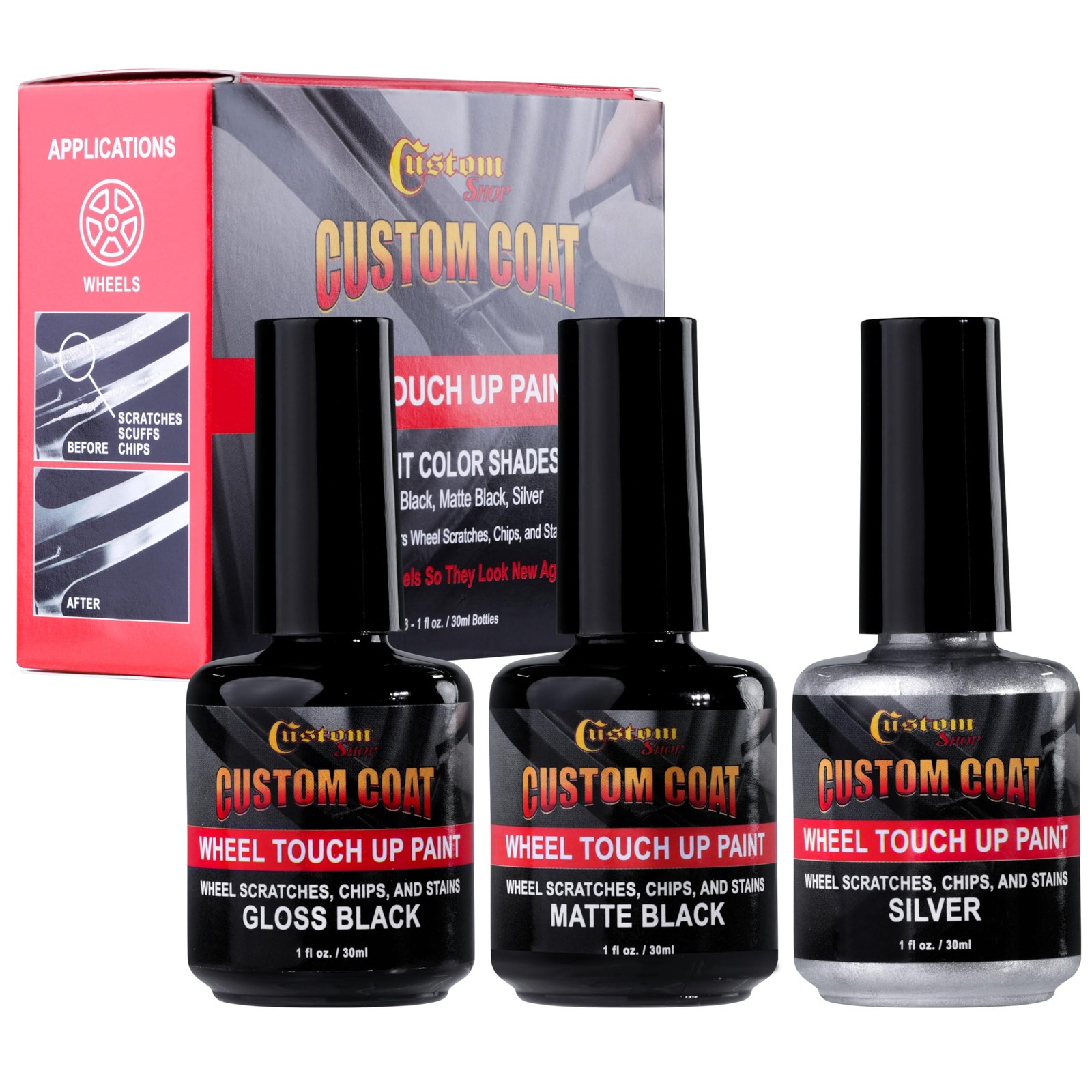 Rim Touch Up Paint Kit Gloss & Matte Black Silver – Curb Rash Wheel Repair Pen