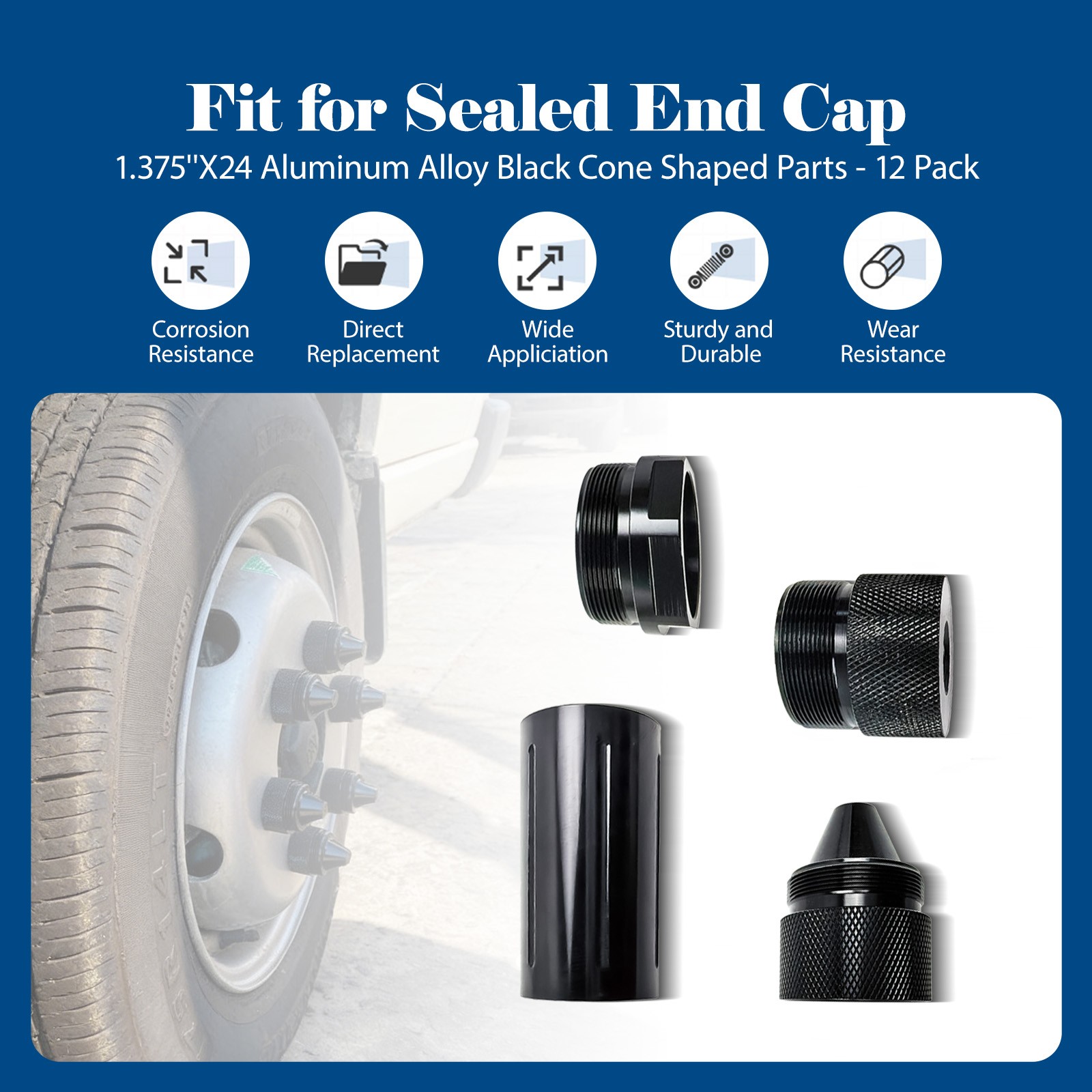 For 1.375”x24 Cone Parts Aluminum Alloy Sealed End Cap Replacement