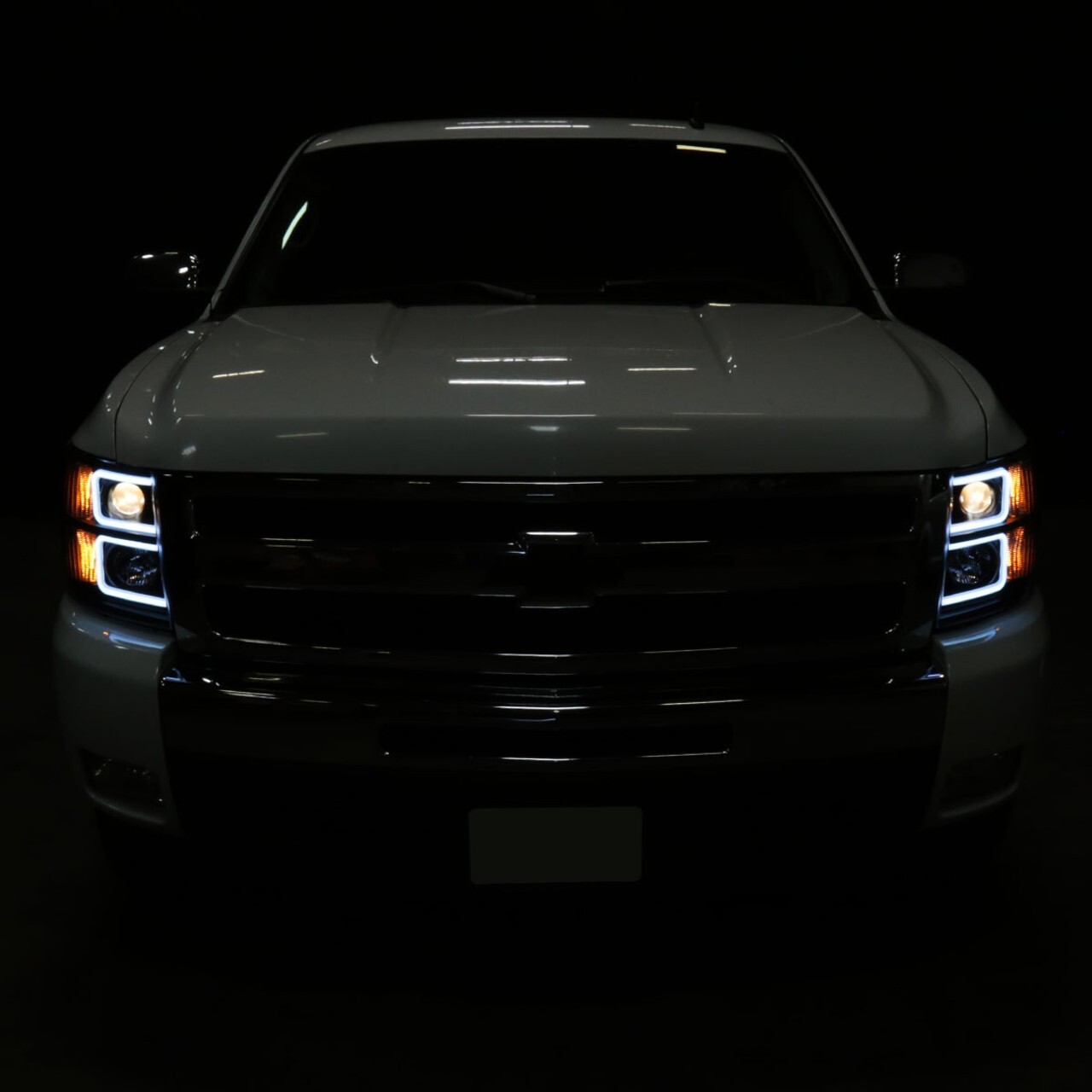 Headlights Chrome Projector Dual C LED 07-13 Chevy Silverado 1500 2500 3500 HD