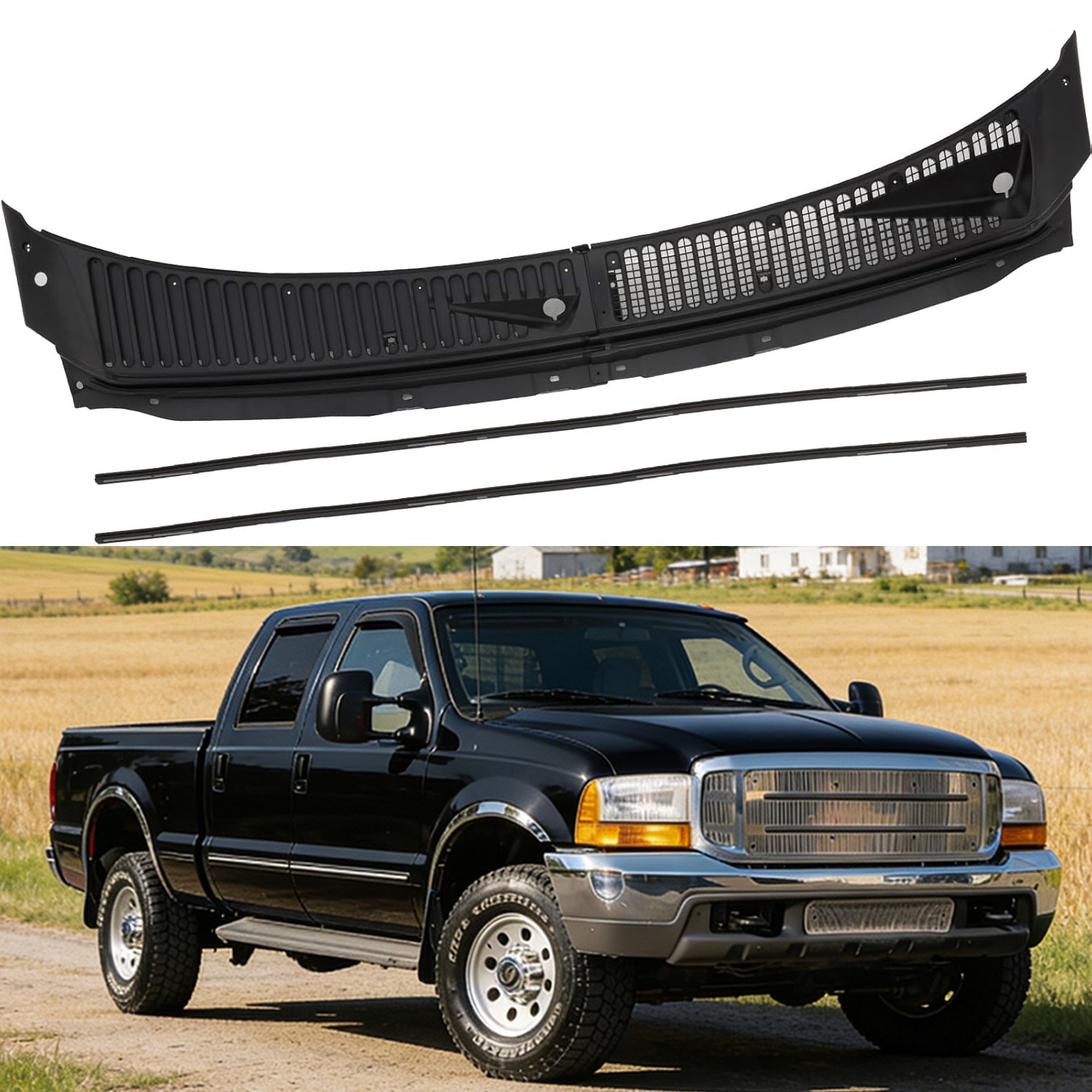 For Ford 99-07 F250 F350 Windshield Wiper Vent Cowl Screen Cover Grille Panel