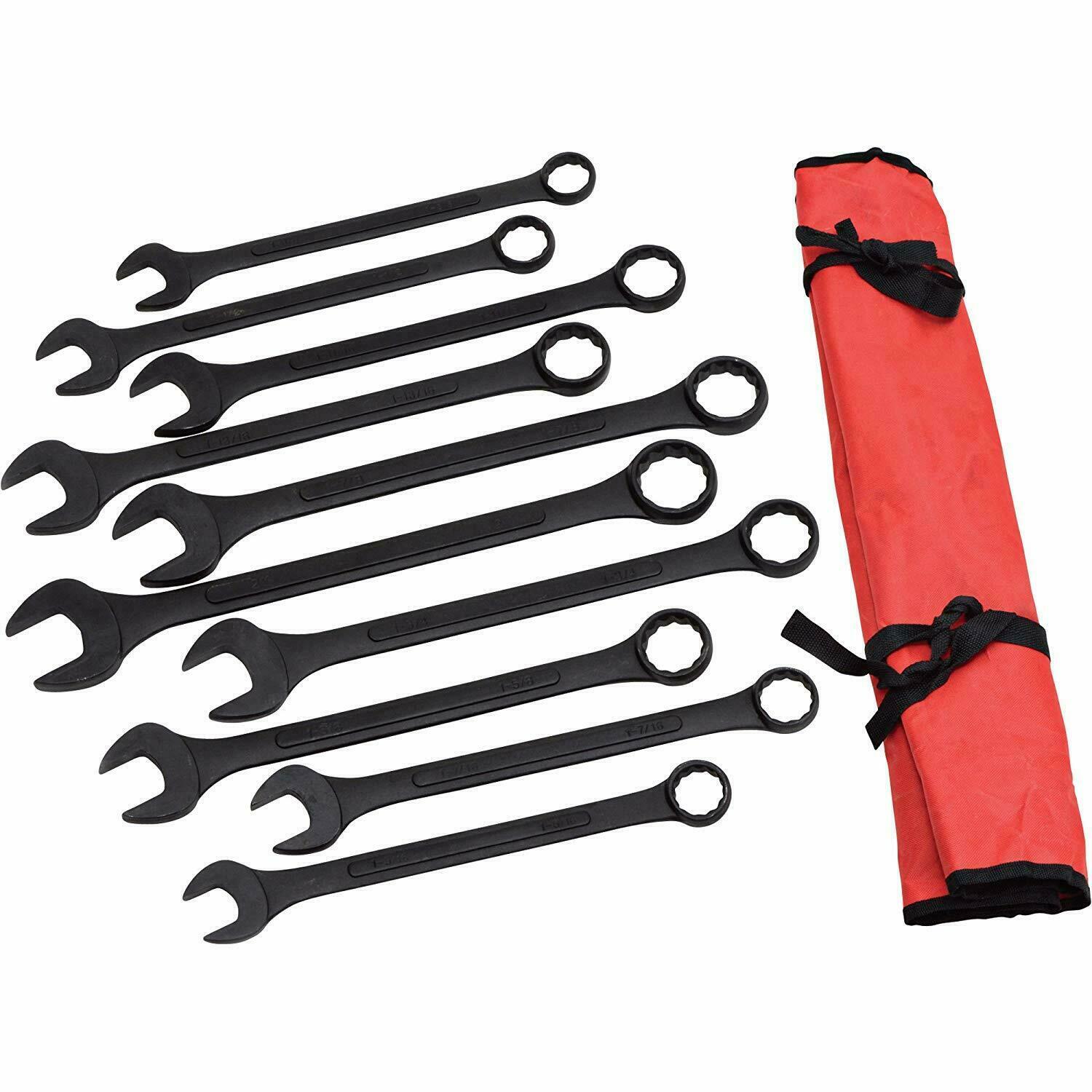 10-pc Jumbo SAE Combo Wrench Set 1-5/16″ – 2″ Combination BLACK OXIDE w/ Pouch