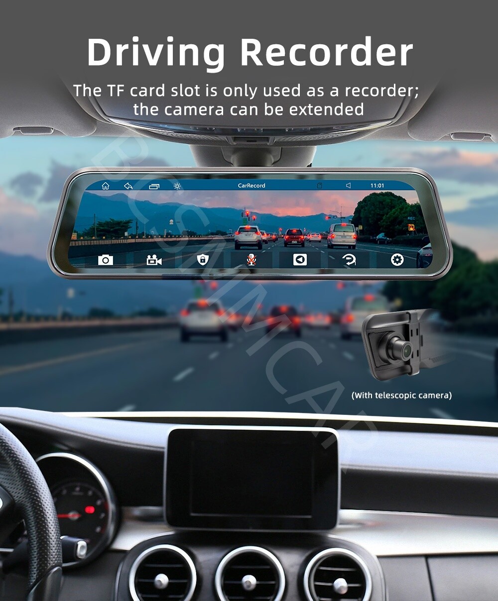 Touch Screen Car DVR Camera Dash Cam BT For Apple CarPlay Smart Rearview Mirror