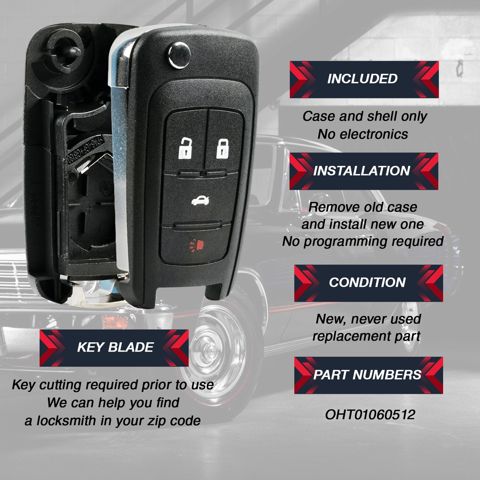 Replacement For 2011 2012 2013 2014 2015 2016 Buick Regal Key Fob Shell Case