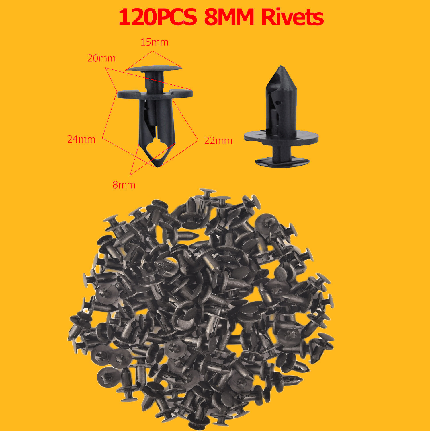 120PCS 8mm Bumper Clips Retainer Auto Car Plastic Rivets Fastener Fender Push US