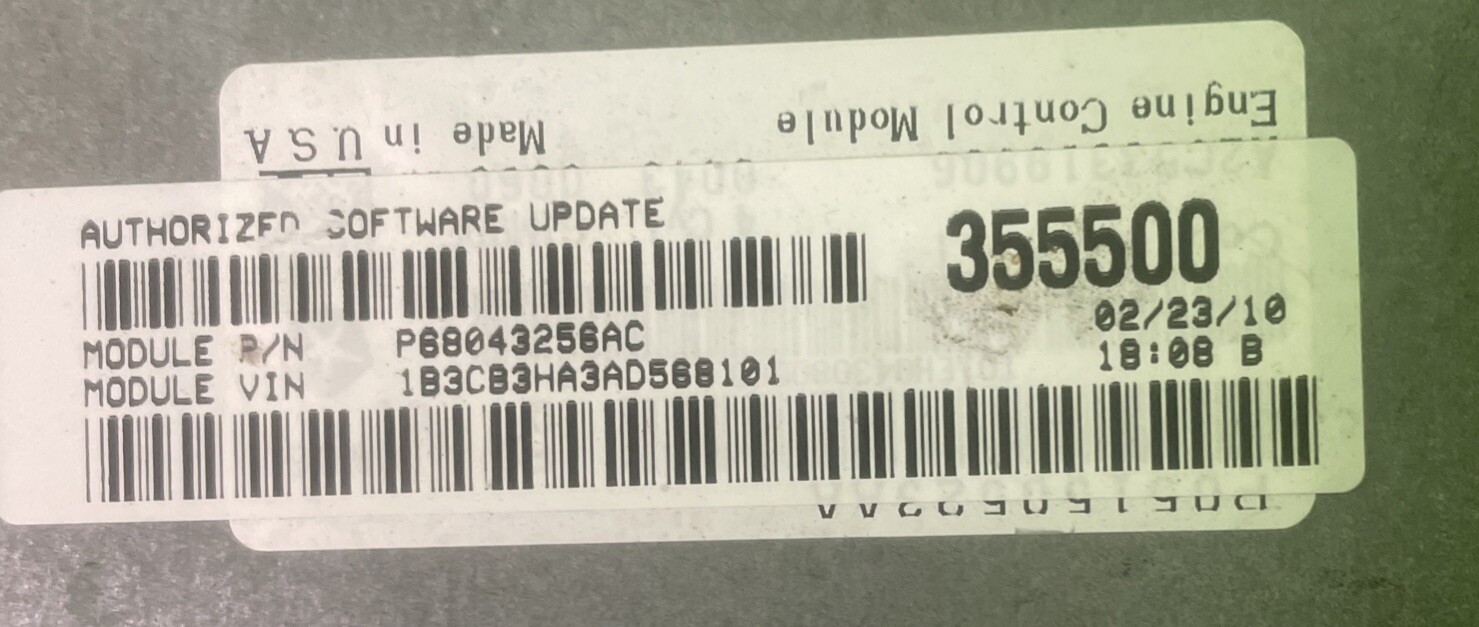 10 Dodge Caliber P68043256AC 2.0L PCM ECM Warranty