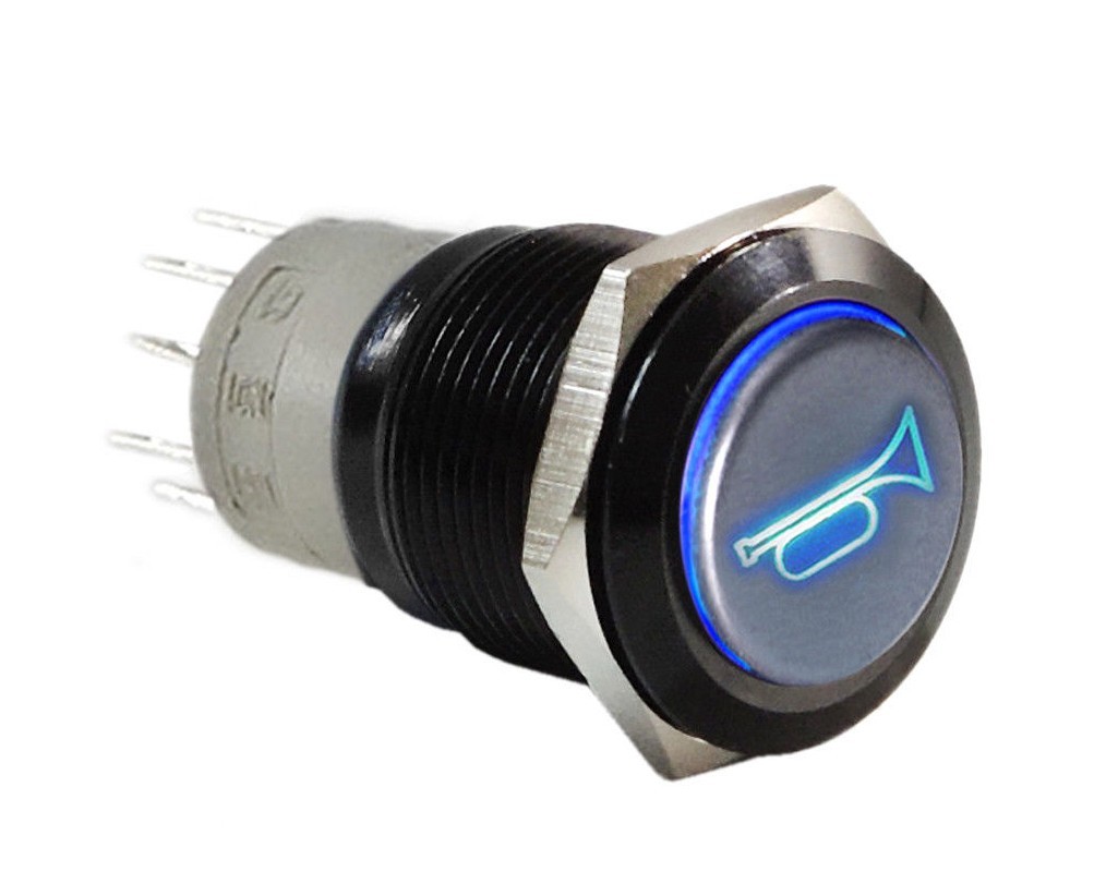 12V 19mm Momentary BLUE LED Marine Car Stainless Horn Push Button Light Switch