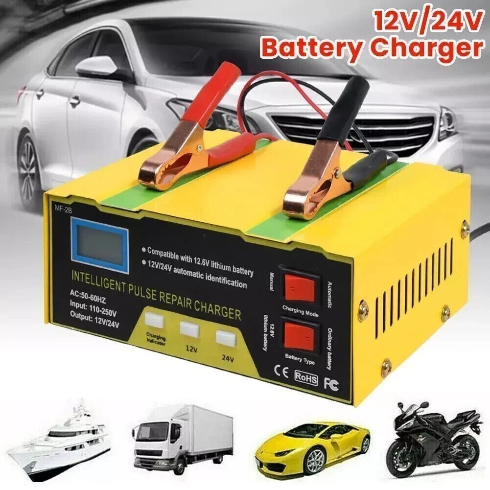 Car Battery Charger Heavy Duty 12V/ 24V Smart Automatic Intelligent Pulse Repair