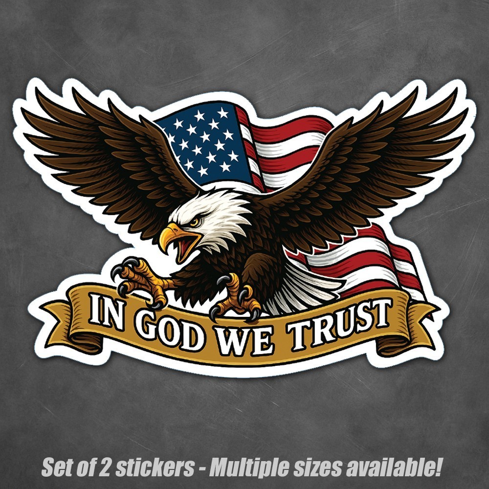 2-Pack In God We Trust Sticker Patriotic Eagle Decal American Flag Vinyl USA