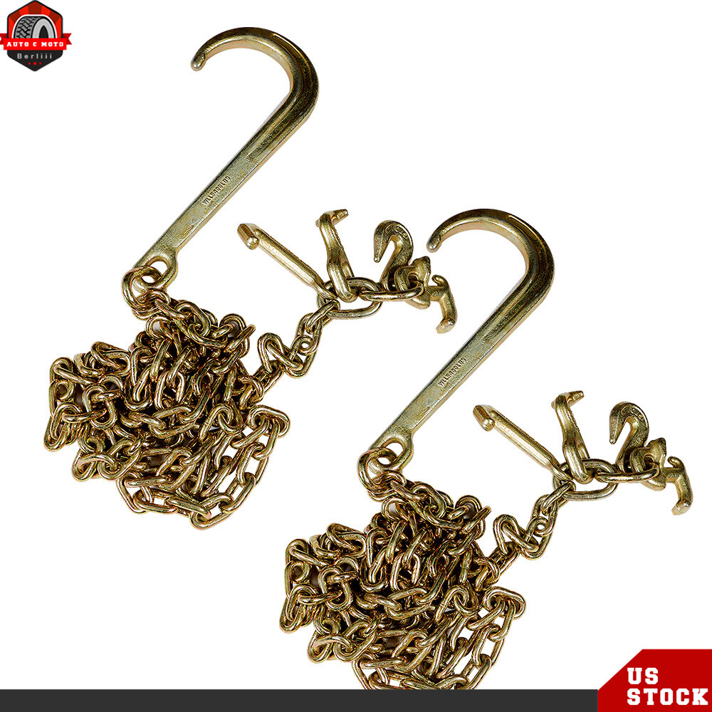 Transport Tow Chain J Hook Long Shank w/ Grab Hook New 2 G70 5/16”x10′