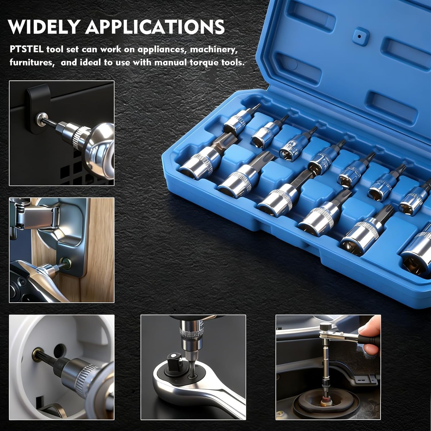 13Pcs Torx Bit Socket Set T8-T70 CRV Star Sockets 1/4-inch, 3/8-inch & 1/2-in…
