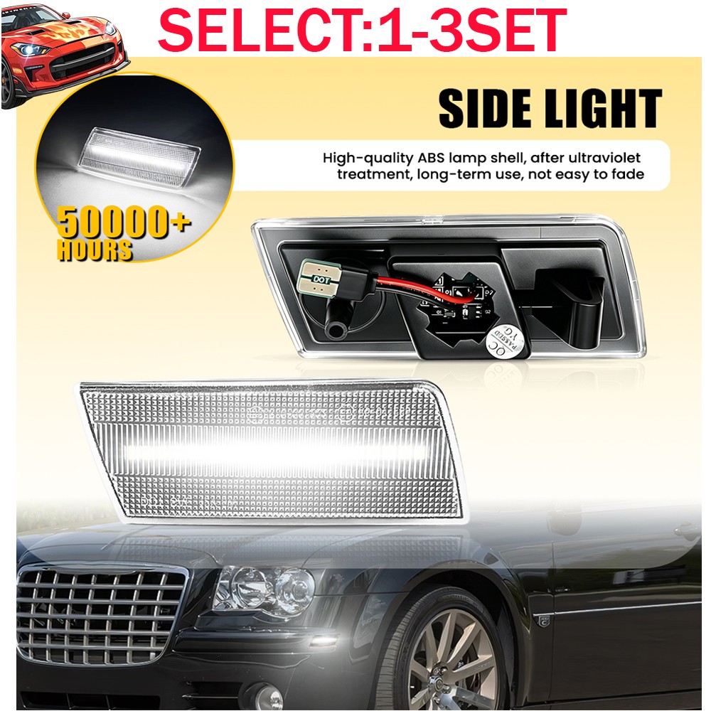 2-6X Clear White LED Side Marker Lights For 2005-09 2010 Chrysler 300 Front IP67