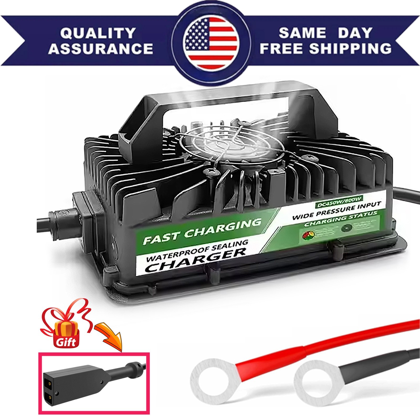 48 Volt Onboard Golf Cart Battery Charger- 48V 15AMP For AGM (w/Ring Terminals)