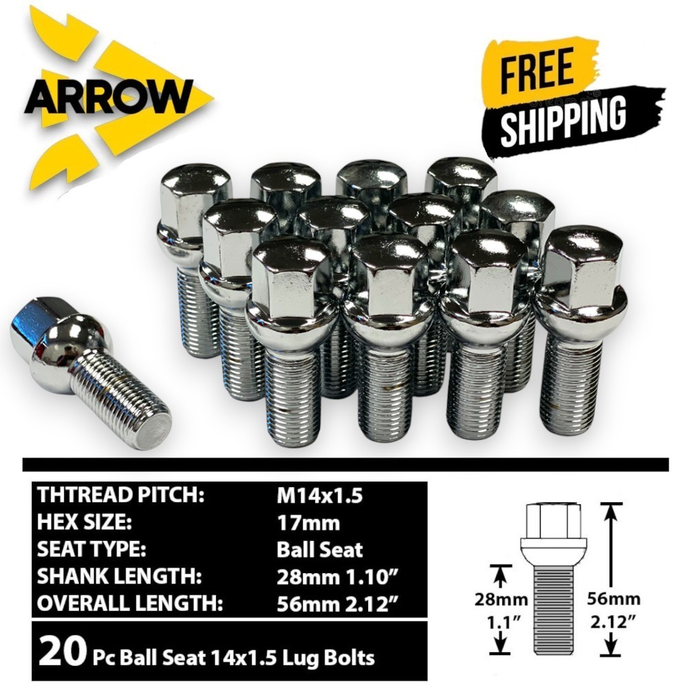 20x CHROME M14X1.5 BALL SEAT LUG BOLT 28/40/45MM SHANK FIT: MERCEDES STOCK WHEEL
