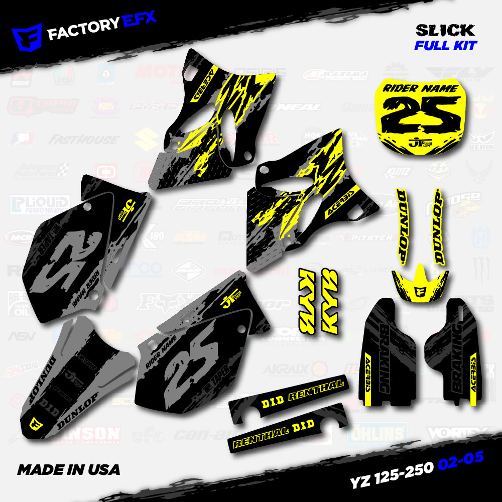 Gray & Yellow Slick Graphic Kit fits Yamaha Yz125 Yz250 02-05 Plates YZ 125 250