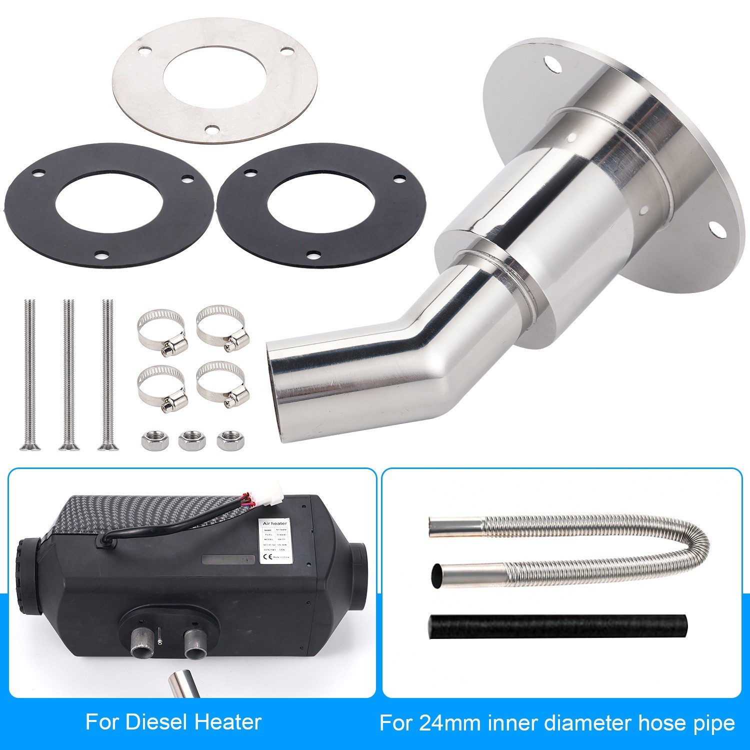 Stainless Steel 316 Thru Hull Exhaust Skin Fitting 24mm Tube for Diesel Heaters