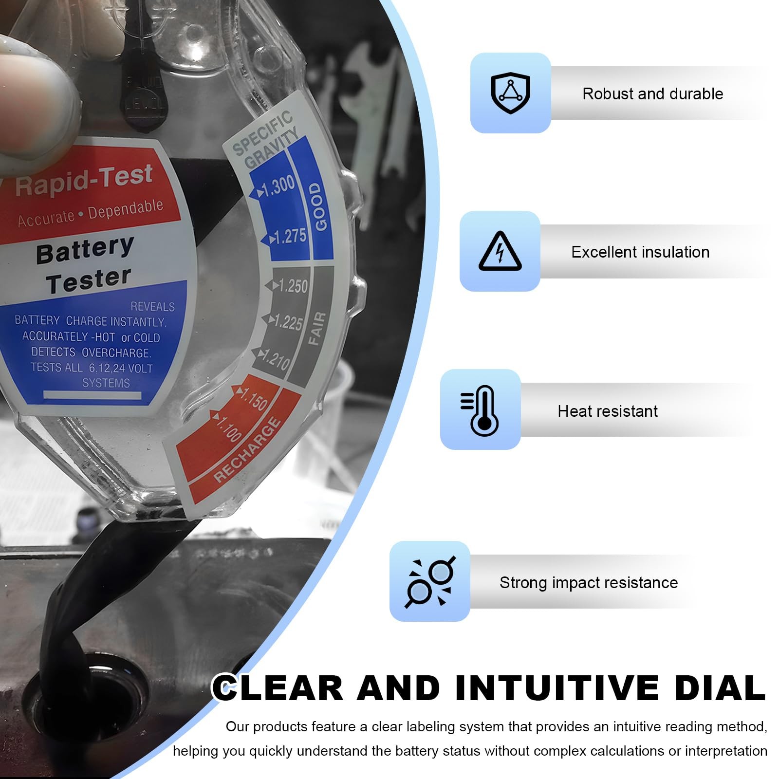 Rdxcv Car Battery Hydrometer Tester, Deep Cycle Transparent