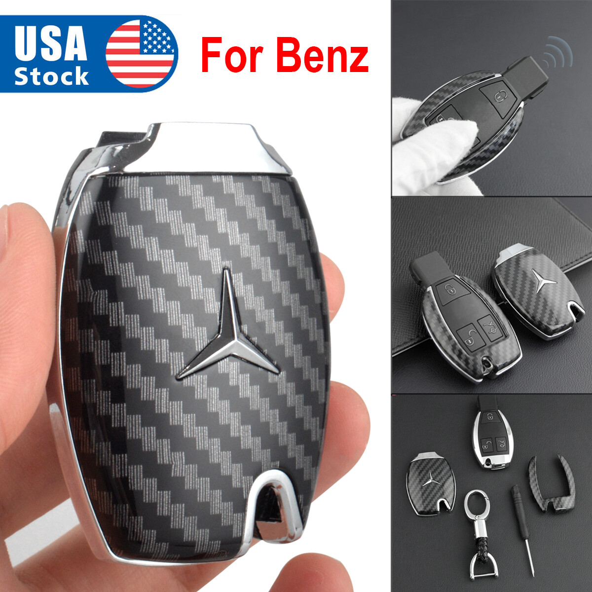 Carbon Fiber Key Fob Cover Case For Mercedes W166 W204 W205 W212 X156 X204 X253