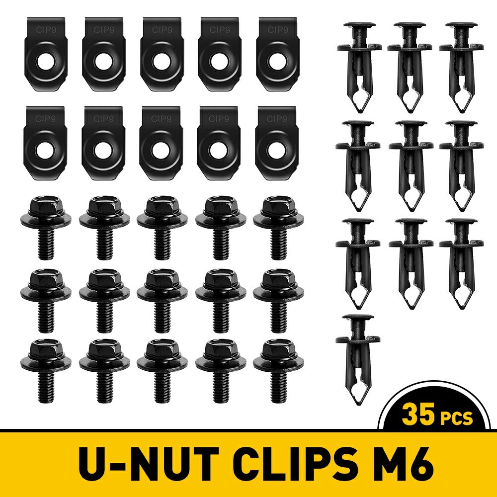 For Body Bolts & U-nut Clips M6 Engine Cover Undertray Splash Shield Guard Black