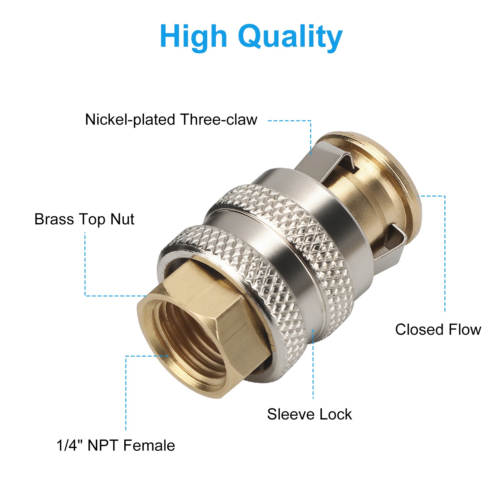 4pcs Closed Flow Brass Lock On Air Chuck for Tire Inflator Gauge Nozzle 1/4FNPT