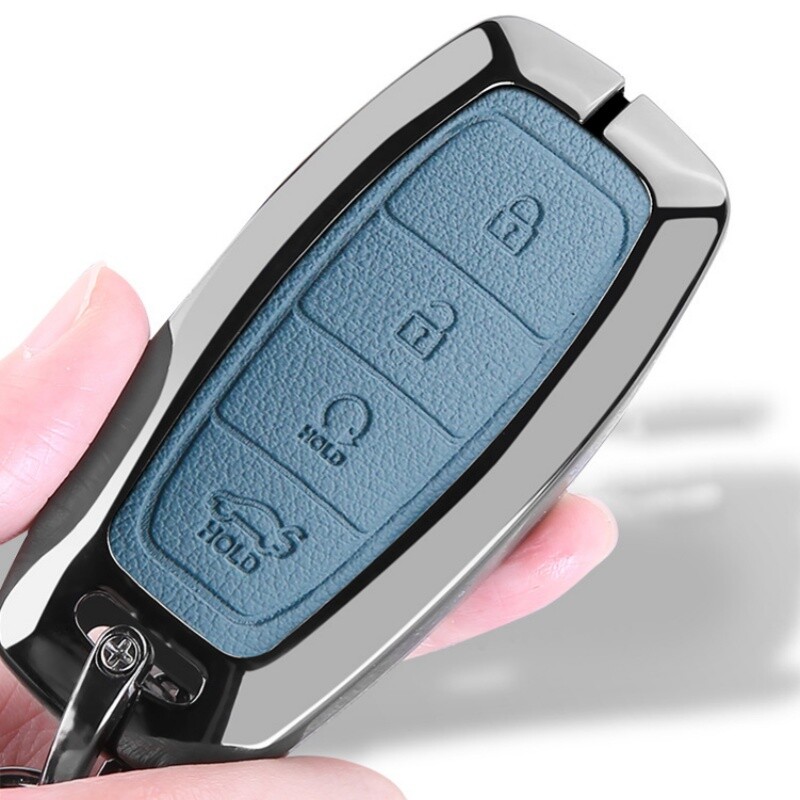 Zinc Alloy Leather Car Remote Key Fob Case Cover For Hyundai Palisade Elantra GT
