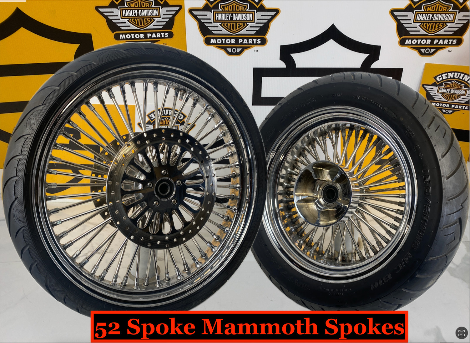 Mammoth FAT 52 Spoke09-26 Harley Touring 21” Front & 16″ Rear Laced Wheels/Tires