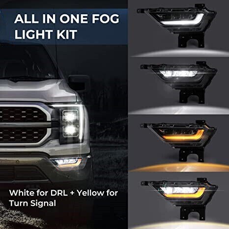 For 2021 2022 2023 Ford F-150 LED Fog Lights DRL w/Amber Turn Signal Lamp 21-23