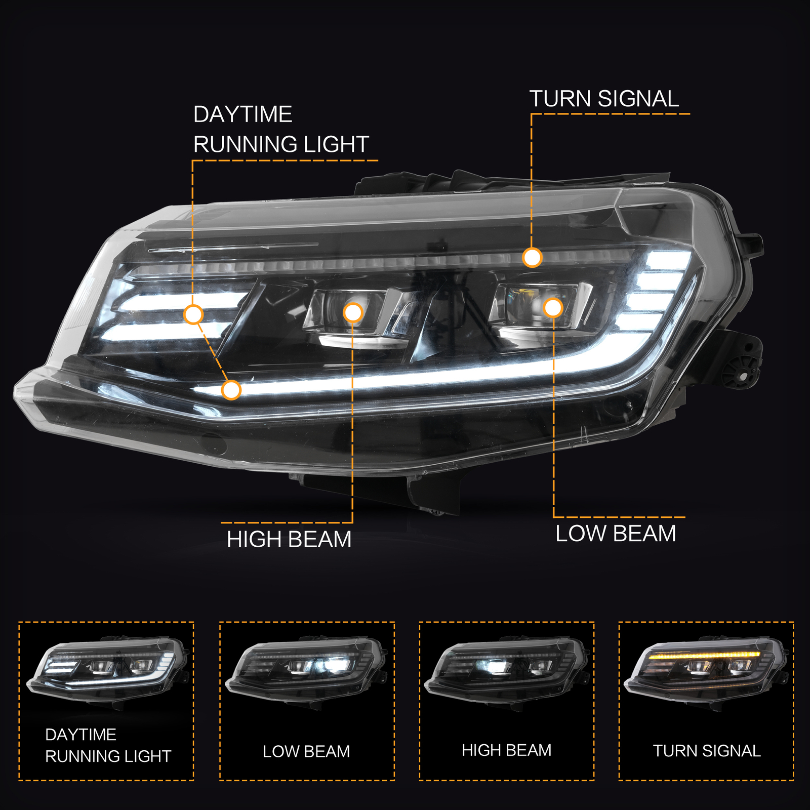 LED Projector Headlights For 2016-2018 Chevrolet Camaro LT SS RS ZL LS w/ DRL