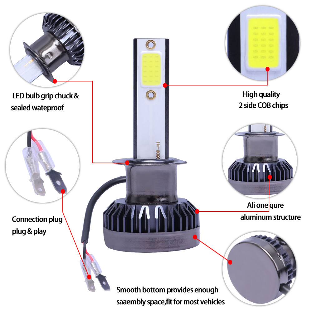 2x Mini H1 COB LED Headlight Bulb High Low Beams White Lamp 6000K 260000LM 1200W