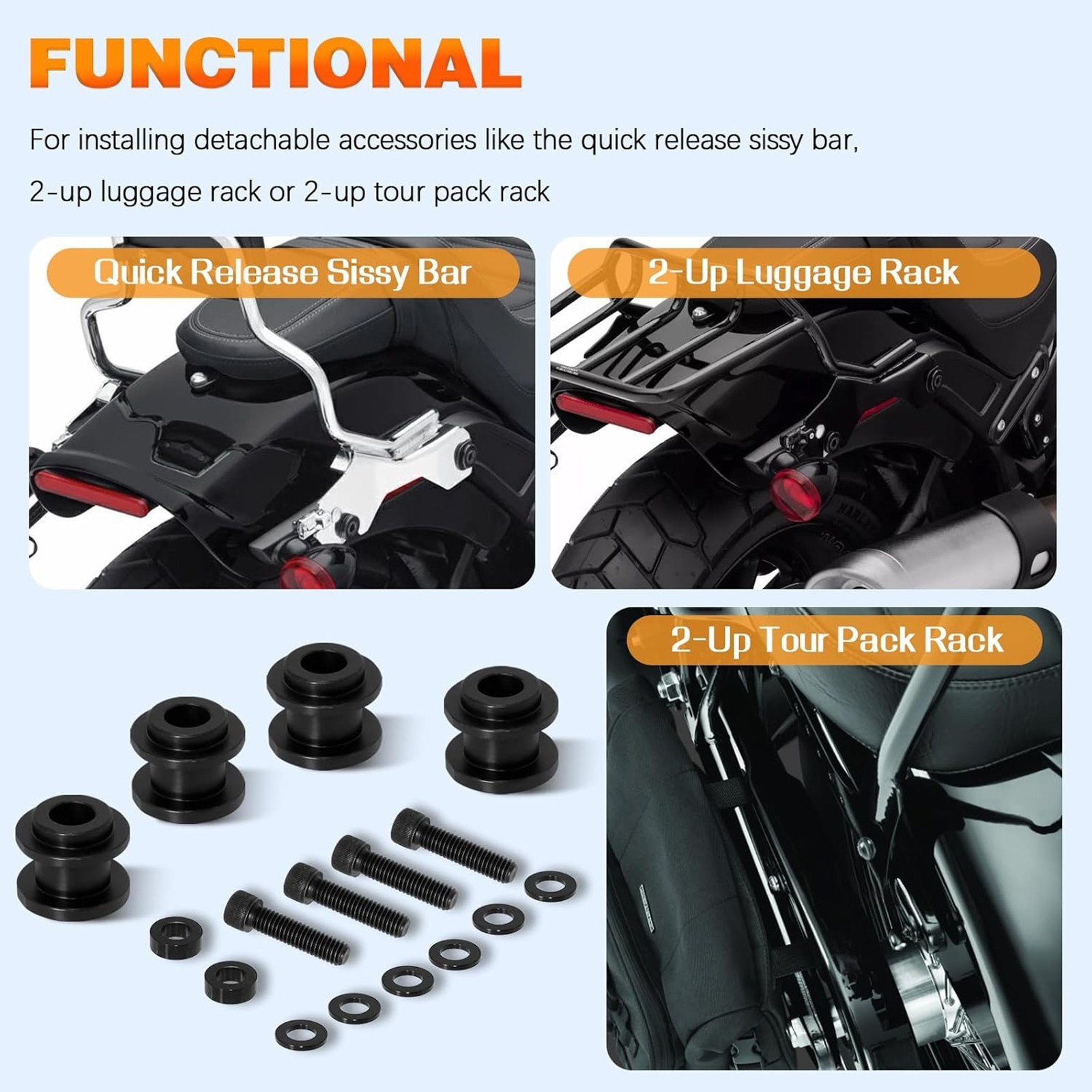 Black Hold Fast Sissy Bar Docking Hardware Kit For Harley Softail 2018-25 Models