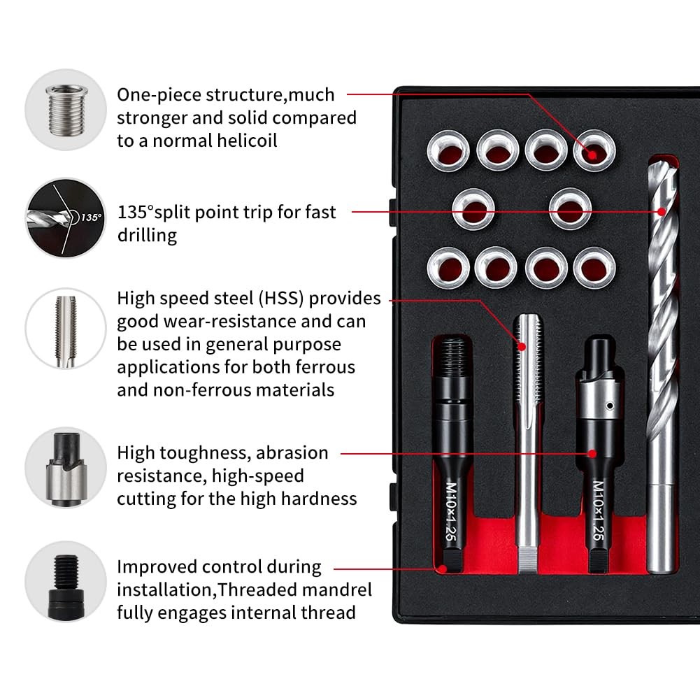 SENNMONN M10X1.25 Thread Repair Kit with 14mm Insert HSS 10 millimeters