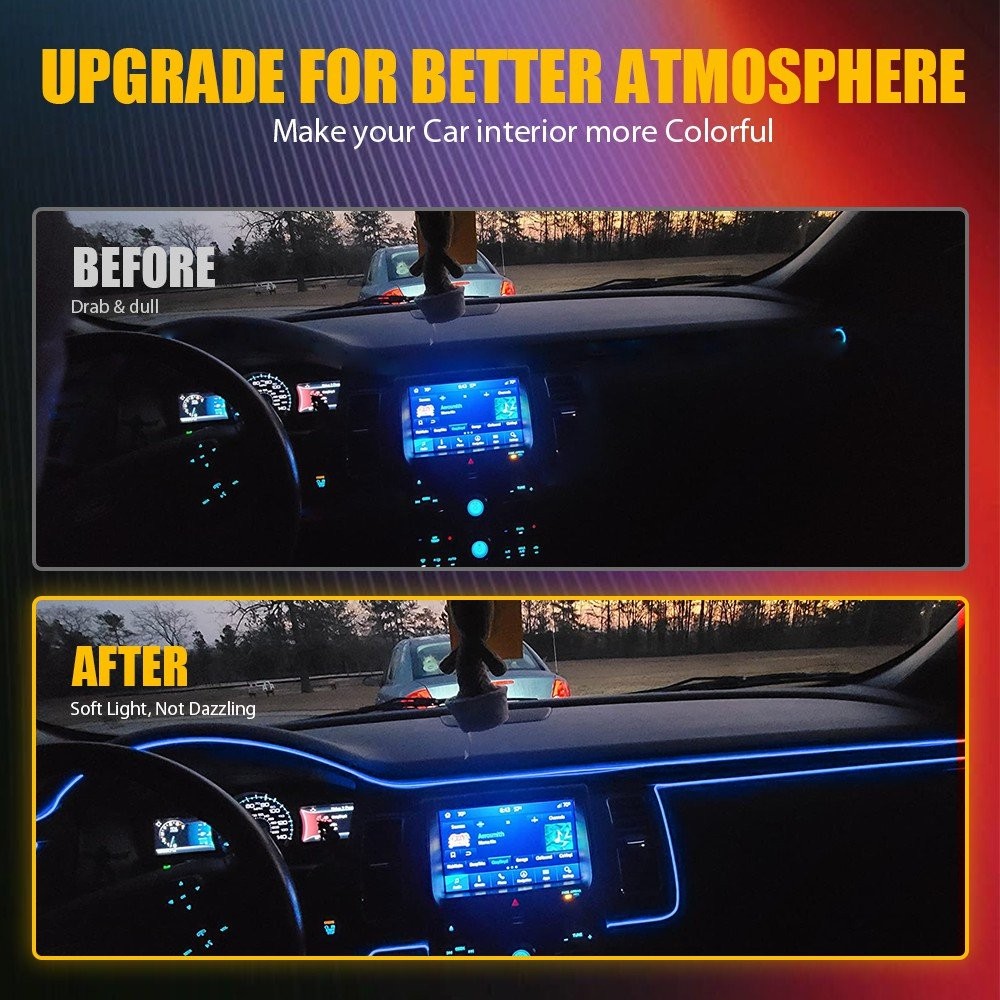 8M LED Light Neon Trim Glow Optic Strip Fiber Car Interior Ambient Lighting APP