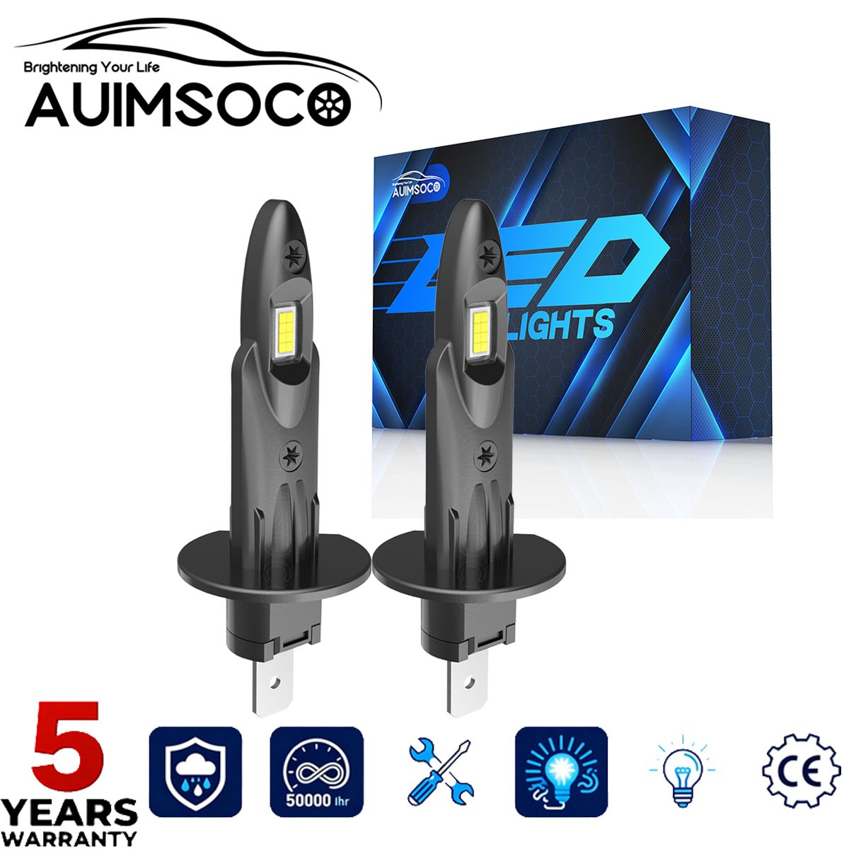 H1 6000K Super Bright White 40000LM CSP LED Headlight Bulb Kit High Low Beam DRL