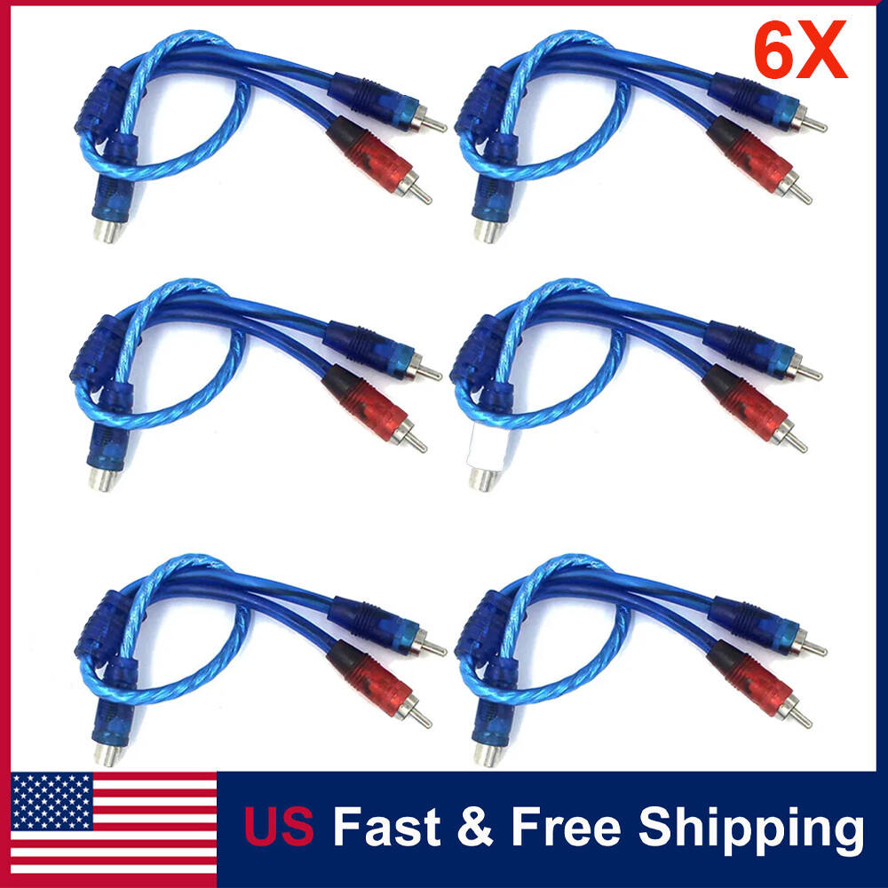 6Pcs 12″ RCA Audio Jack Cable Y Splitter Adapter 1 Male to 2 Female Plug