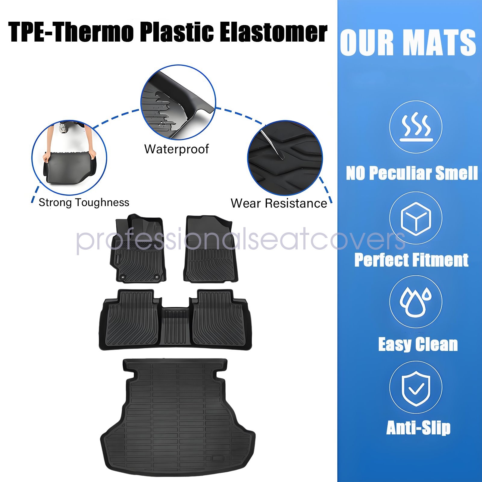 For 2012-2017 Toyota Camry Floor Mats & Cargo Trunk Liner TPE All-Weather Black