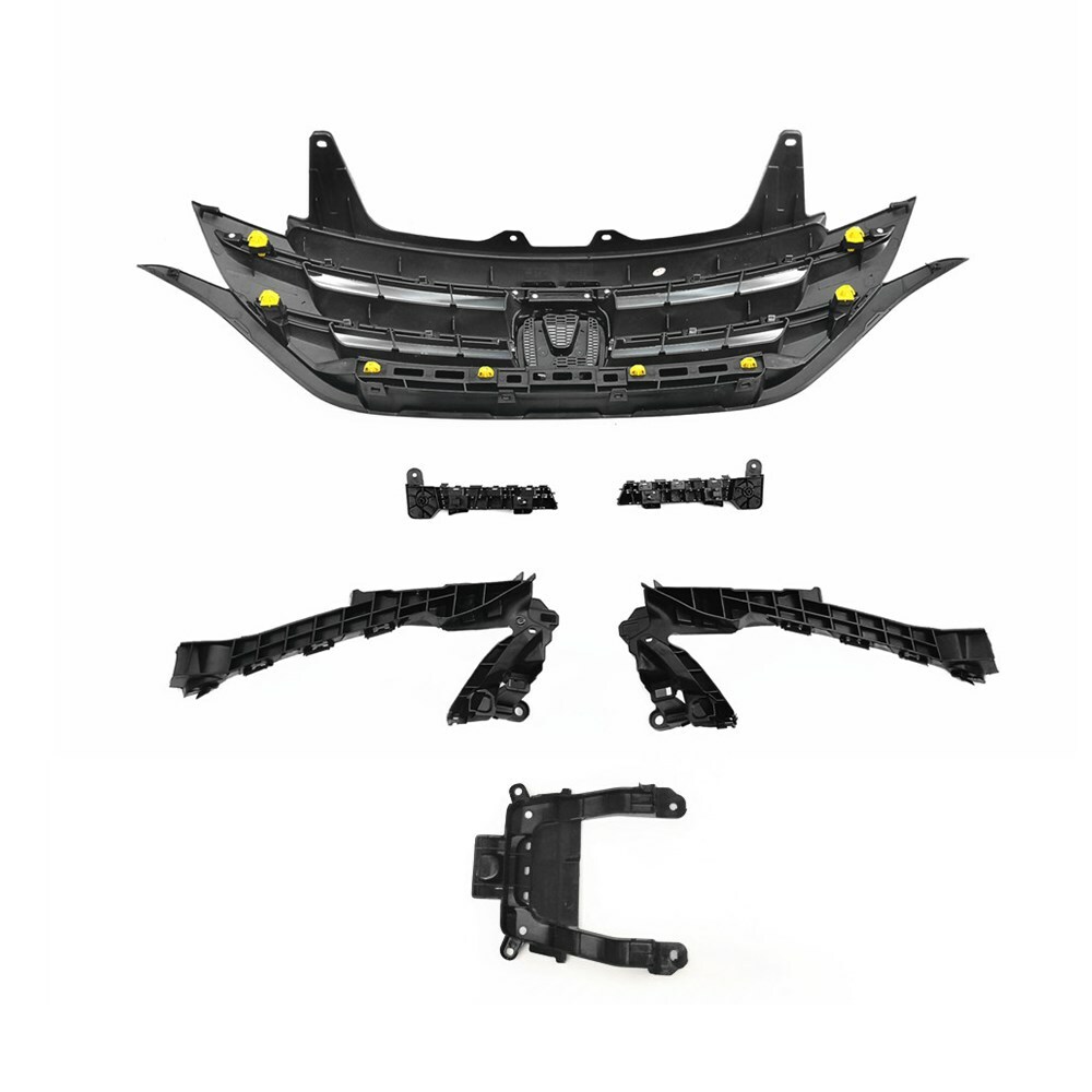 5 Brackets + Front Upper Chrome Gray Grille Grill For Honda CR-V CRV 2012-2014