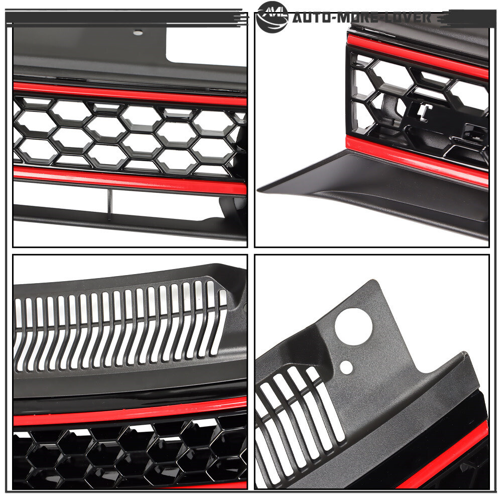 Front Upper Grille Black/Red Trim For 2010-2014 Vw Mk6 Golf/gti/jetta Sportwagen